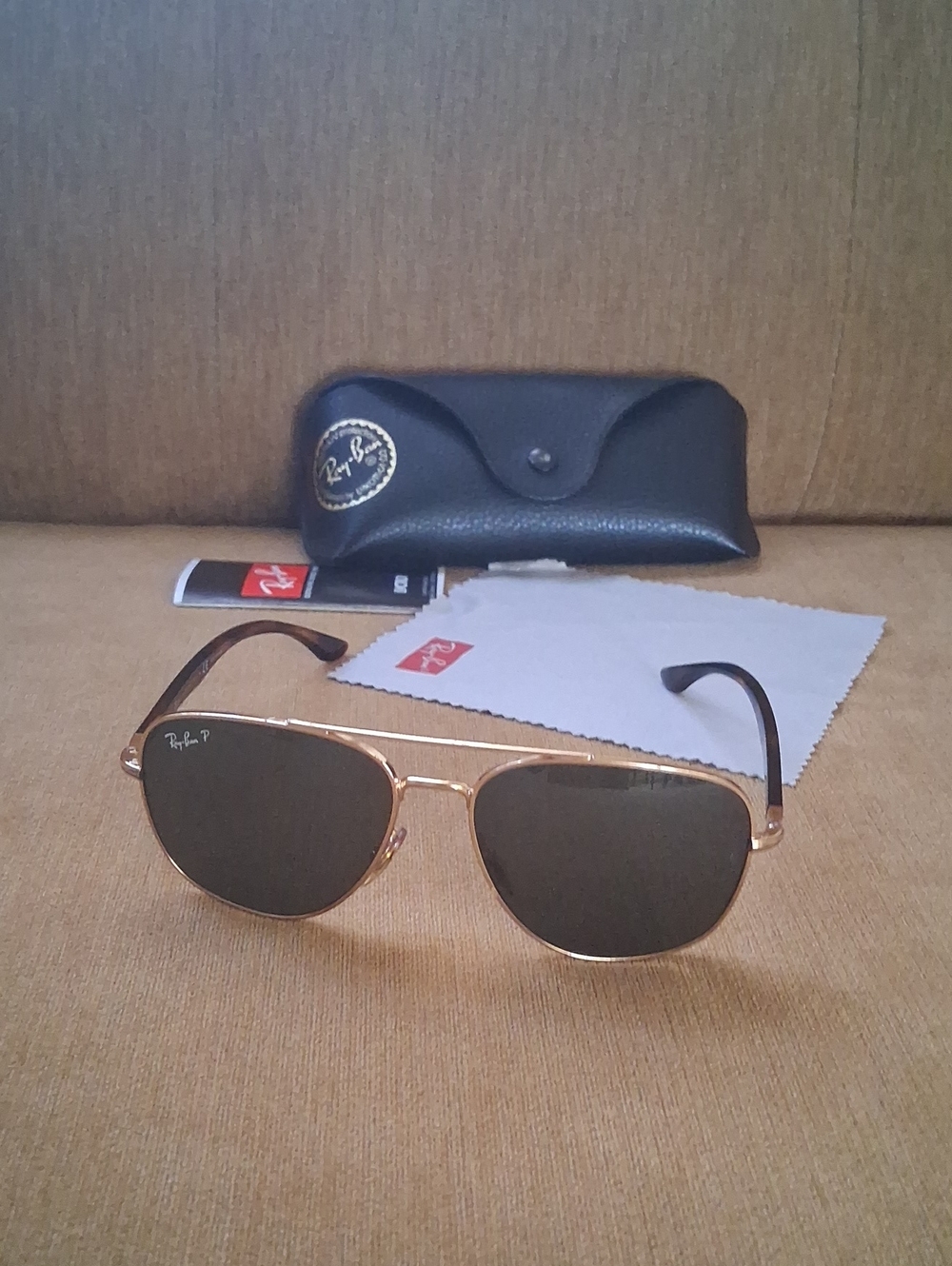 Ray-Ban Men's Gold Frame Polarized Sunglasses - Black Lenses